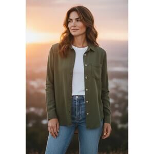 NWT Lola River Barry Button Up Long Sleeve Top Women's Medium Tencel Olive Green